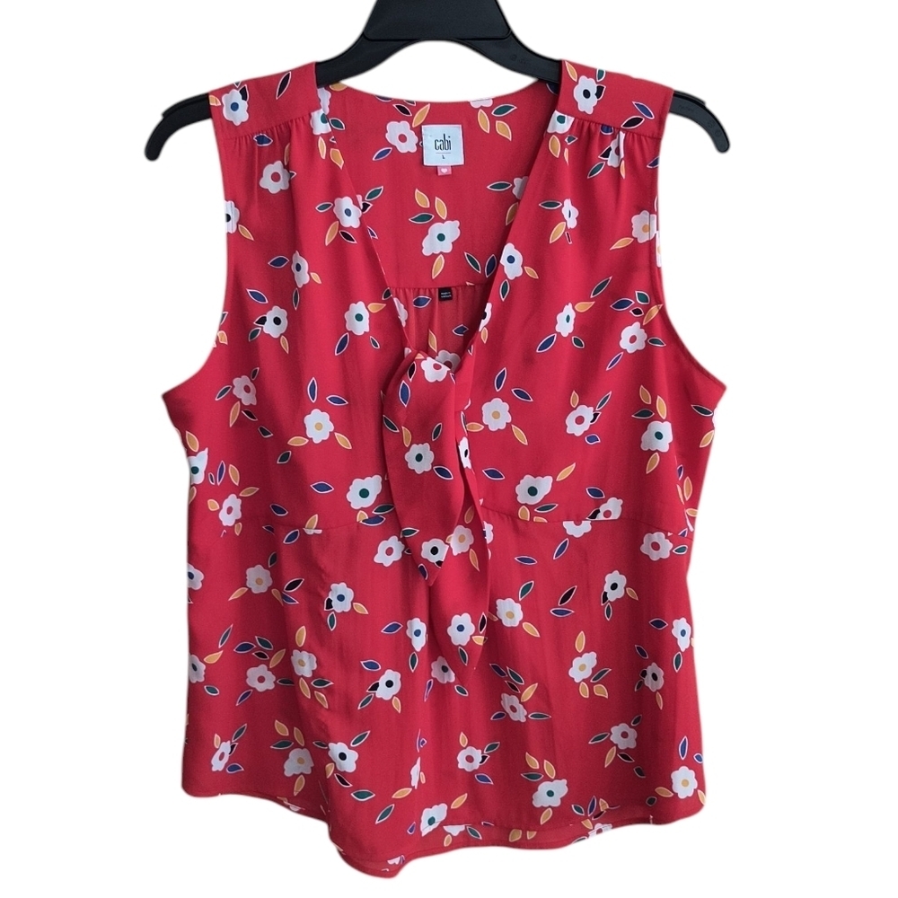 CAbi Style #5734 Red Tied Up Floral Print Sleeveless Blouse Size L